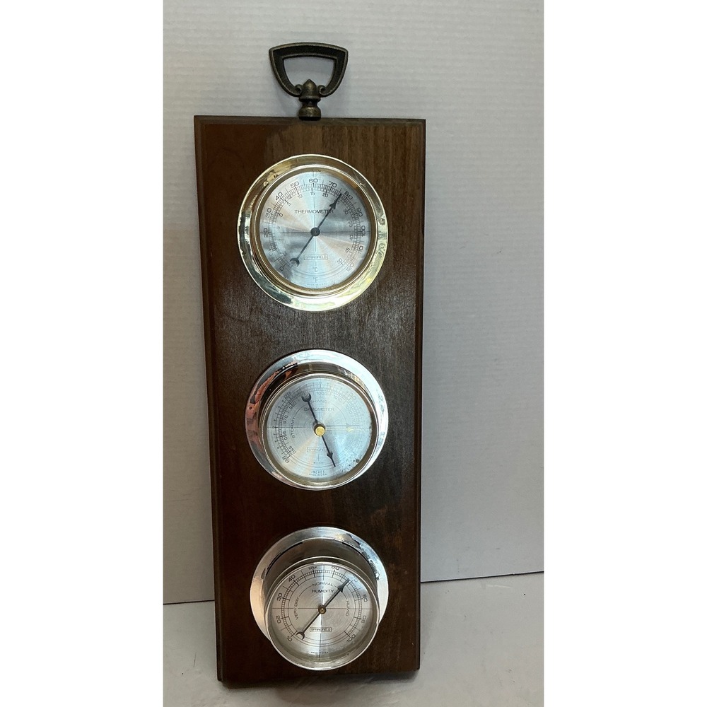 Springfield Vintage Weather Station Barometer Thermometer Humidity Wood Plaque